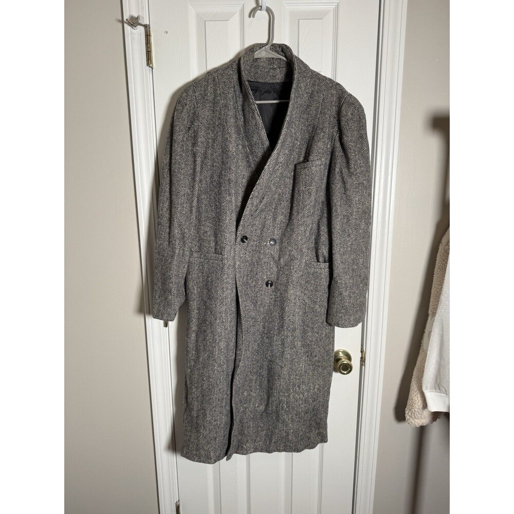 Vintage 1980s London Fog Womens Wool Herringbone Double Breasted Overcoat